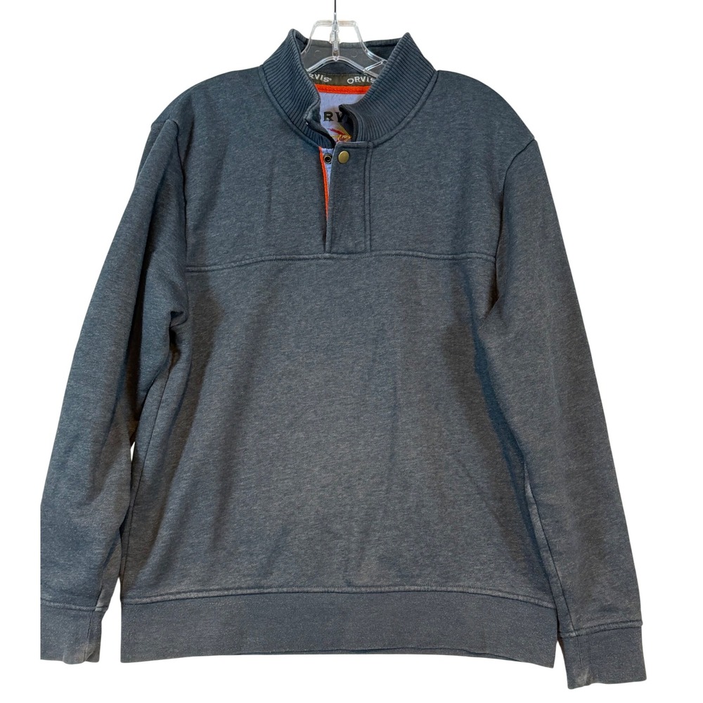Orvis Mens Quarter Zip Snap Pullover Sweatshirt Charcoal Gray Heather •M• Preppy